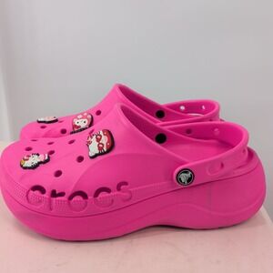 Crocs Baya Waterproof Lightweight Slip-On Platform Clogs Electric Pink Size 10